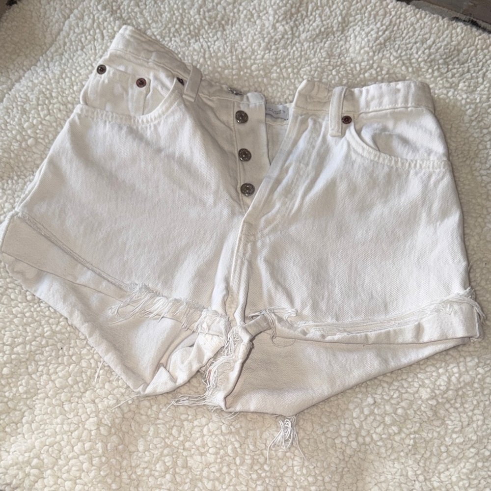 Zara High-Rise White Denim Button-Fly Women's Shorts